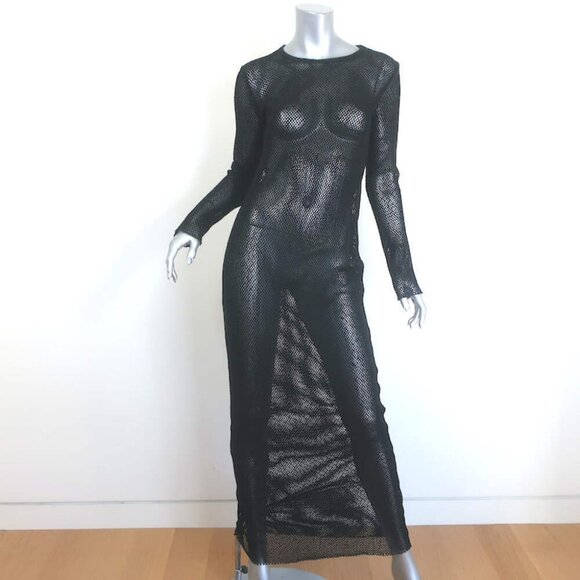 St. Agni Long Sleeve Mesh Maxi Dress Black Cotton Size Medium NEW - Picture 1 of 7